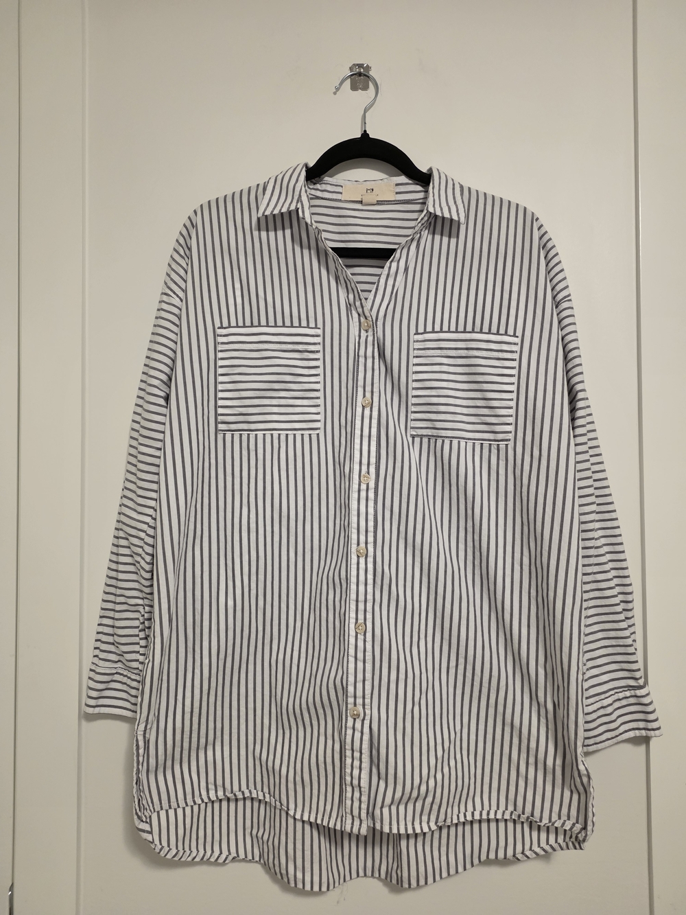 Thread & Supply White and Gray Striped Cotton Button-Down Shirt